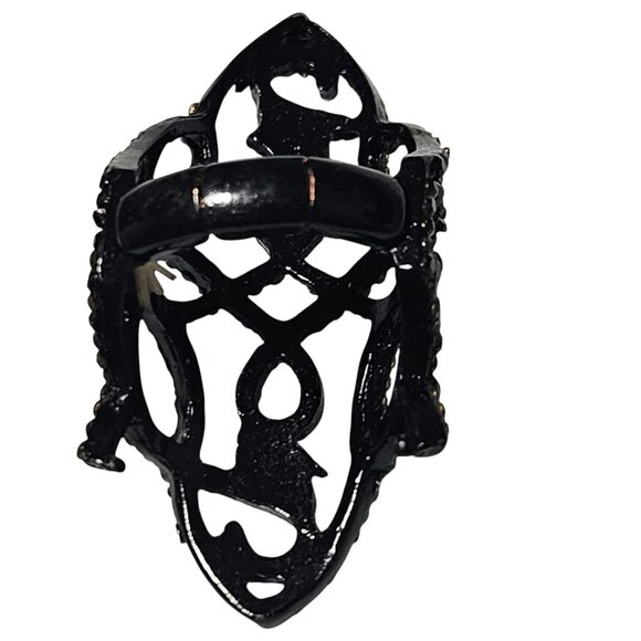 Gothic Black Full Finger Ring Adjustable Size 7 Filigree Design Lightweight - Picture 2 of 3